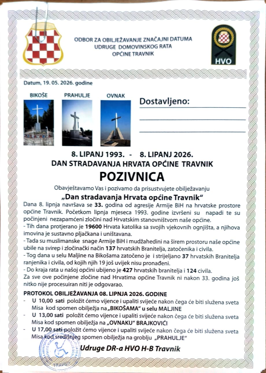 Sjećanje na stradanje Hrvata općine Travnik